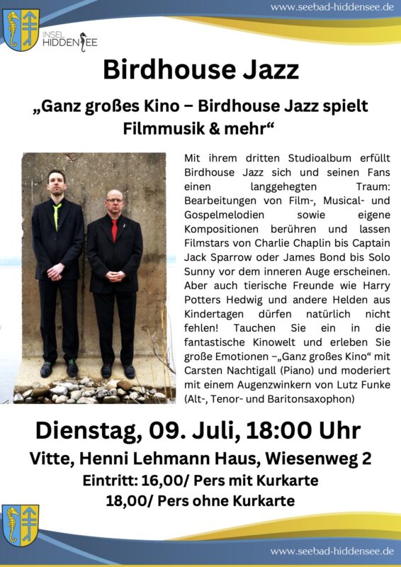 Birdhouse Jazz „Ganz großes Kino – Birdhouse Jazz spielt Filmmusik & mehr“